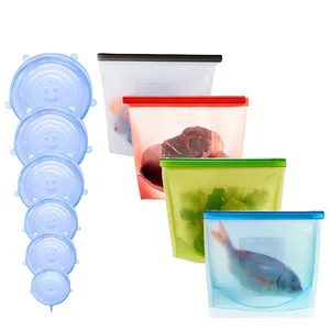 Silicone Food Storage Bag,Reusable Food Preservation Bag Airtight Seal Food Storage Container & Silicone Stretch Lids