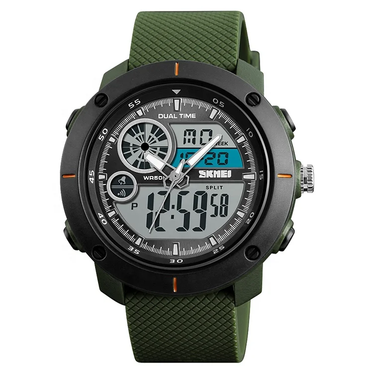 

Multiple Time Zone Popular Digital Wrist Watch Army Skmei 1361 wr 5atm Watch, Blue;red;black;army green and grey