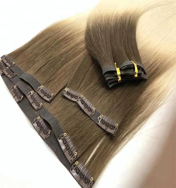 

Fast Delivery High Quality Piano Ombre Color Double Drawn Clip In Russian Remy Human Hair Extensions