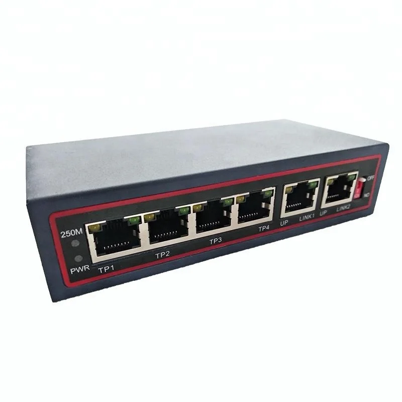 Long Distance 250m 10/100M Network 4 Port POE Switch with VLAN DIP