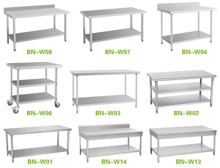 Stainless Steel Kitchen Work Table With Top Shelf/ Work Bench With Over