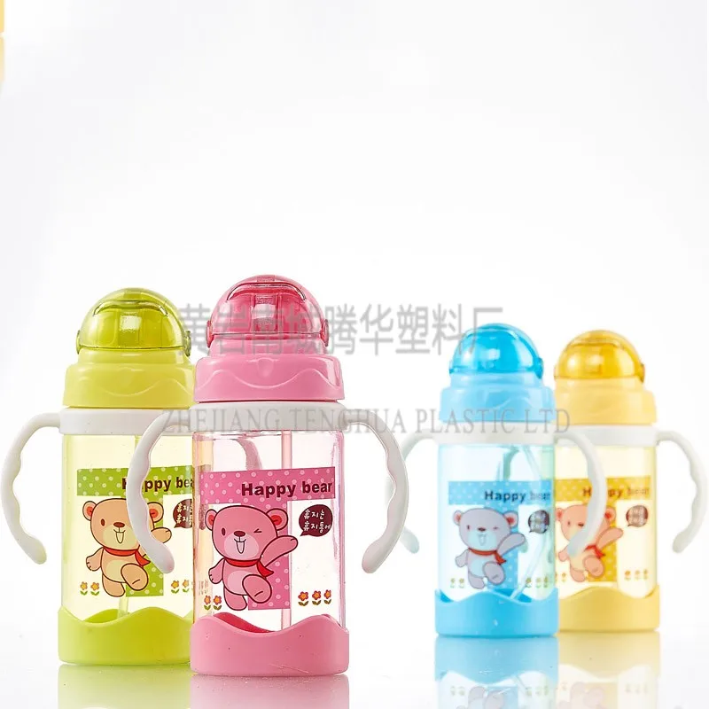 eco-friendly easy drinking plastic baby feeding bottle with handle