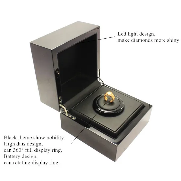 Luxury Design Wooden Ring Jewelry Box For Display With Led Light,Ring