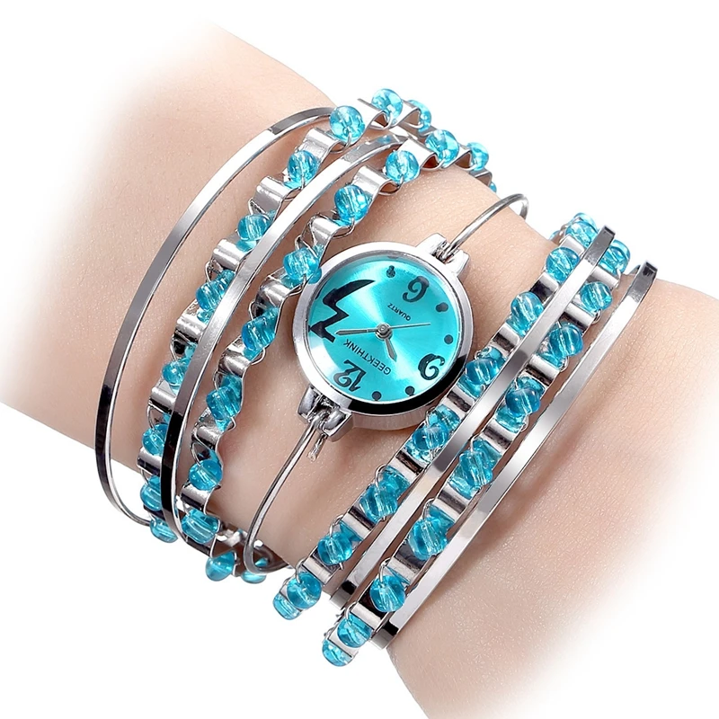 

Hot Elegant Mujer Ladies Fashion Designer Watches Beaded Alloy Strap Casual Dress Quartz Clock Geekthink Women Bangle Watches