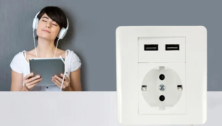 Eu Type Portugal Usb Electrical Wall Mount Socket Outlet 2 Usb Port 2 ...