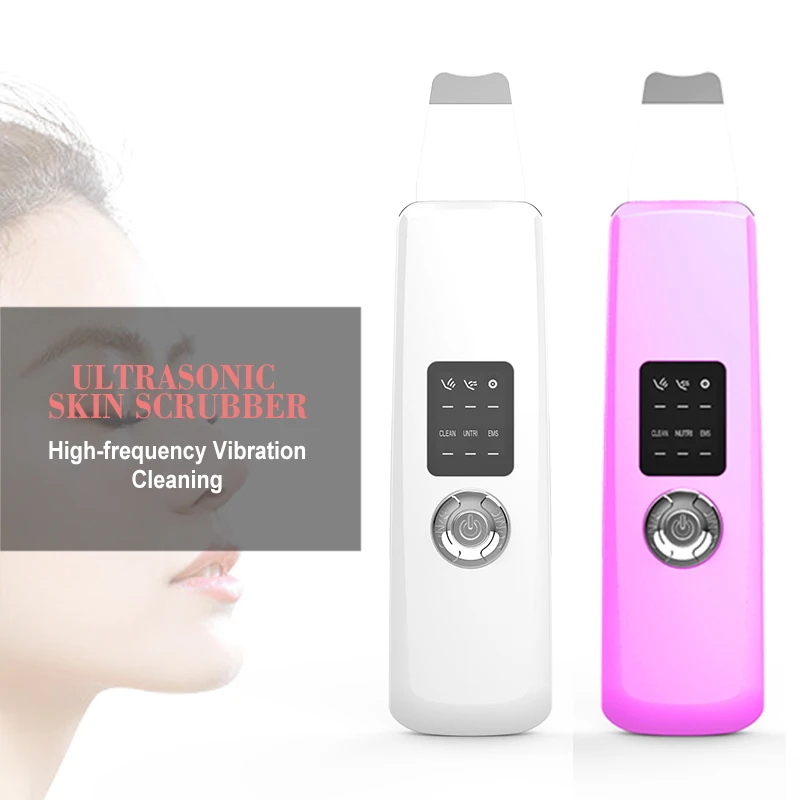 

2019 Hot Selling Deep Clean Facial Skin Scrubber Electric Ultrasonic Skin Scrubber For Beauty Whitening Facial Machine, Pink;white