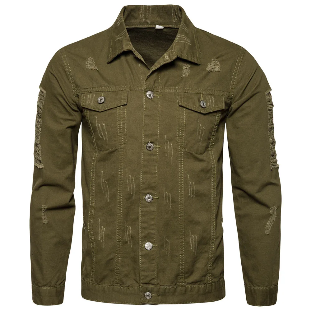 

New Fashion style Winter Men's frayed holes solid color single-breasted jackets with stock price, Black;withe;coffee;red;army green