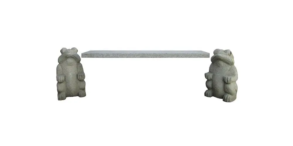 Pair Stone Frogs Figure with Plank Bench Amh148