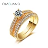 Double Rings Set Engagement Big CZ ad Small CZ Setting 14K Gold Plated Rose Gold Rhodium Plated For Choice