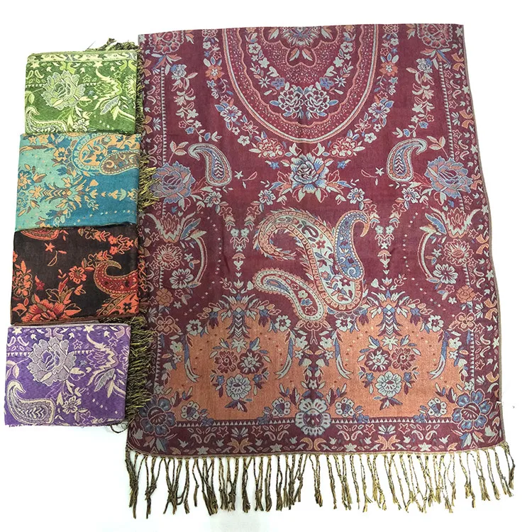 Long Wide Woven Patterned Fringe Tassel Pashmina Shawl/scarf - Buy ...