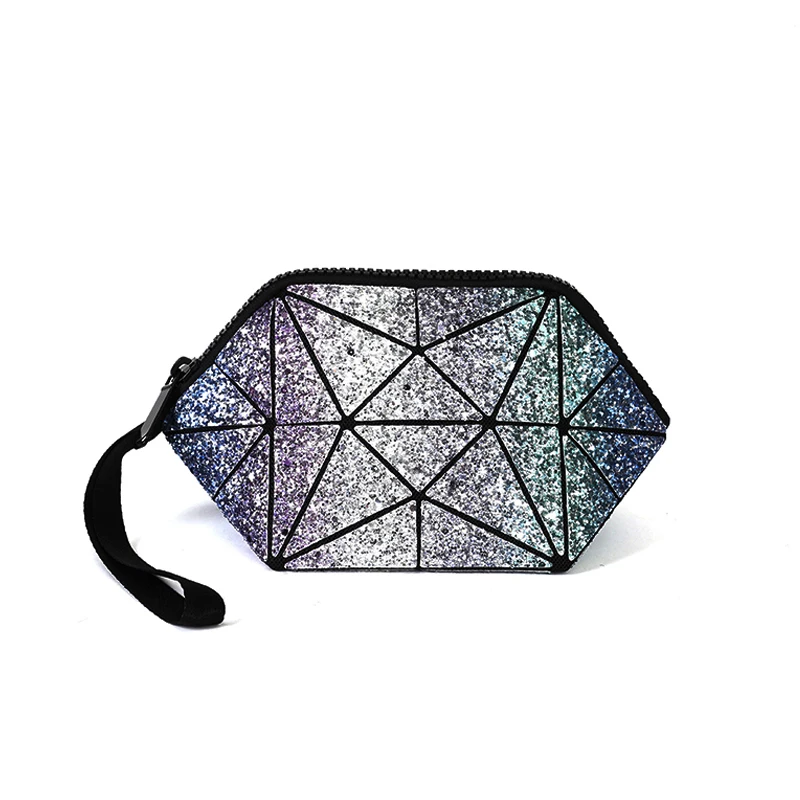 

Wholesale glitter rainbow geometric makeup bag for women