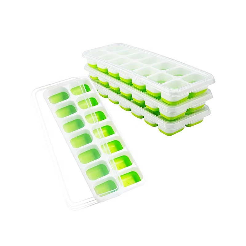 

Silicone Ice Cube Tray Easy-Release Silicone 14-Ice Cube Trays with Spill-Resistant Removable Lid, Bule/green