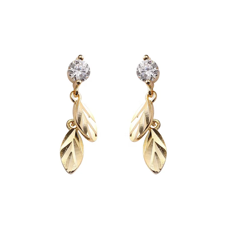 

High quality pretty feather shape gold 18k silver stud earring for women