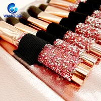 

suppliers china custom label 10pcs Rose golden Pink Glitter Shiny Crystal diamond Makeup Cosmetic Brush Set with PU bag