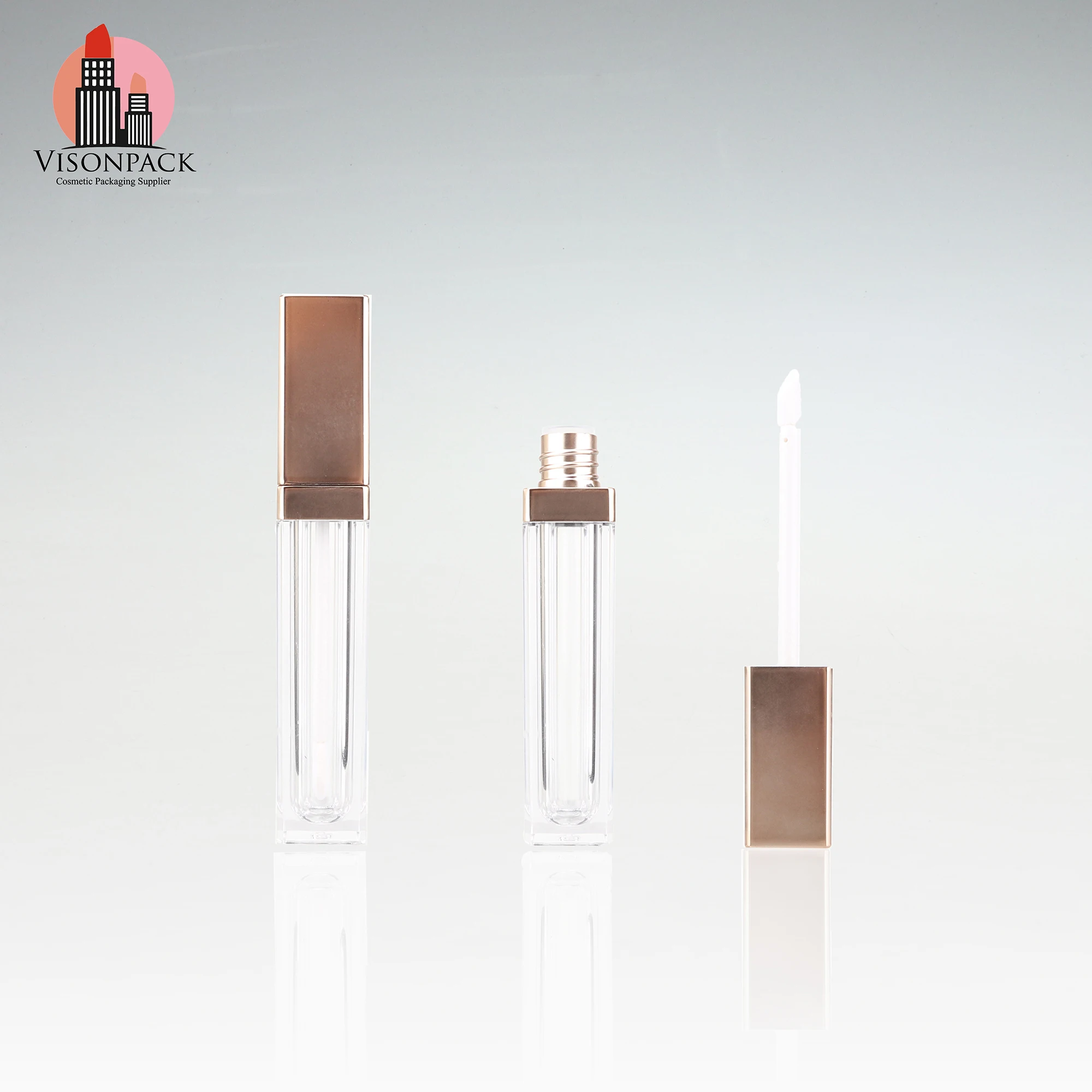 8 Ml Custom Cosmetic Empty Lip Gloss Containers Tube Gold Top Clear Bottle Lip Gloss Tubes