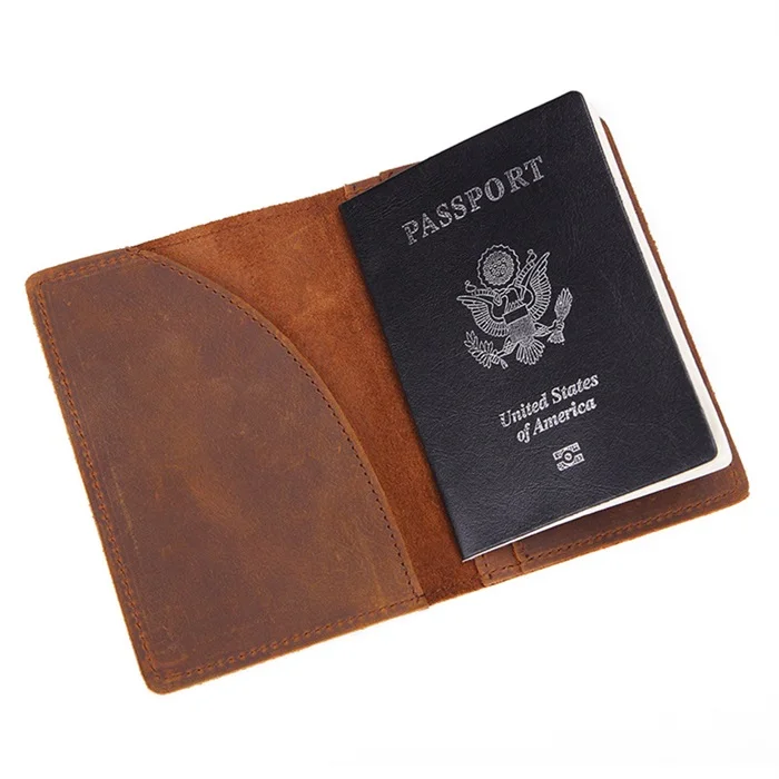 

Wholesale Luxury Genuine Leather Customized Design Handmade Traveller Family Embossed Card Case Cover USA Ticket Holder Passport, Brown