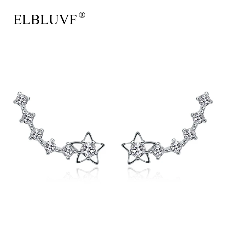

ELBLUVF Free Shipping Women 925 Sterling Silver Zircon Star Shape Jewelry Earrings