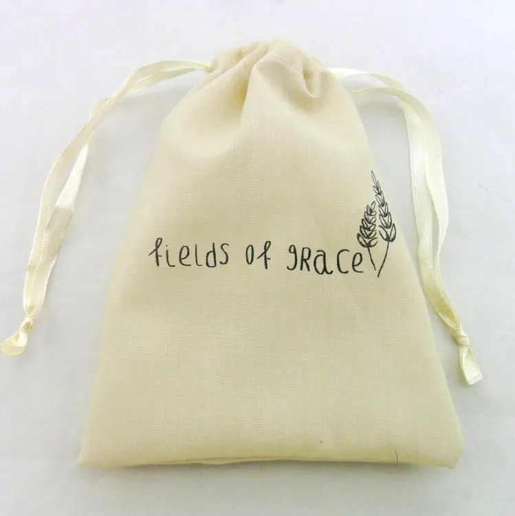 

Luxury Small Natural Packaging Custom Printed Custom Logo Jewelry Canvas Drawstring Cotton Pouch Bag