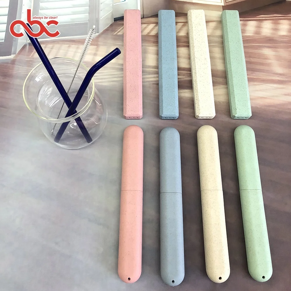 

Diameter 8mm length 19.5cm Glass Straws Colored With Cleaning Brush With Colorful Portable Case