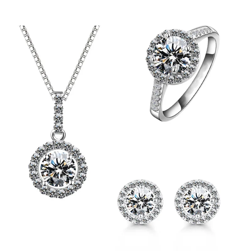 

Fashion Cubic Zirconis Jewelry Set Zircon Necklace Earrings Ring Fine Jewelry Set Christmas Women Gifts, As photo