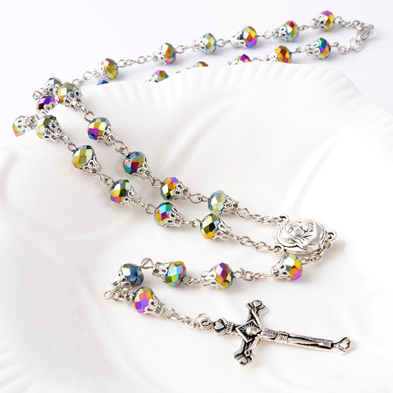 

Crystal Rosary Jerusalem with Box Jesus Cross Necklace Religious Supplies Gift Giveaway, Please refer to color selection