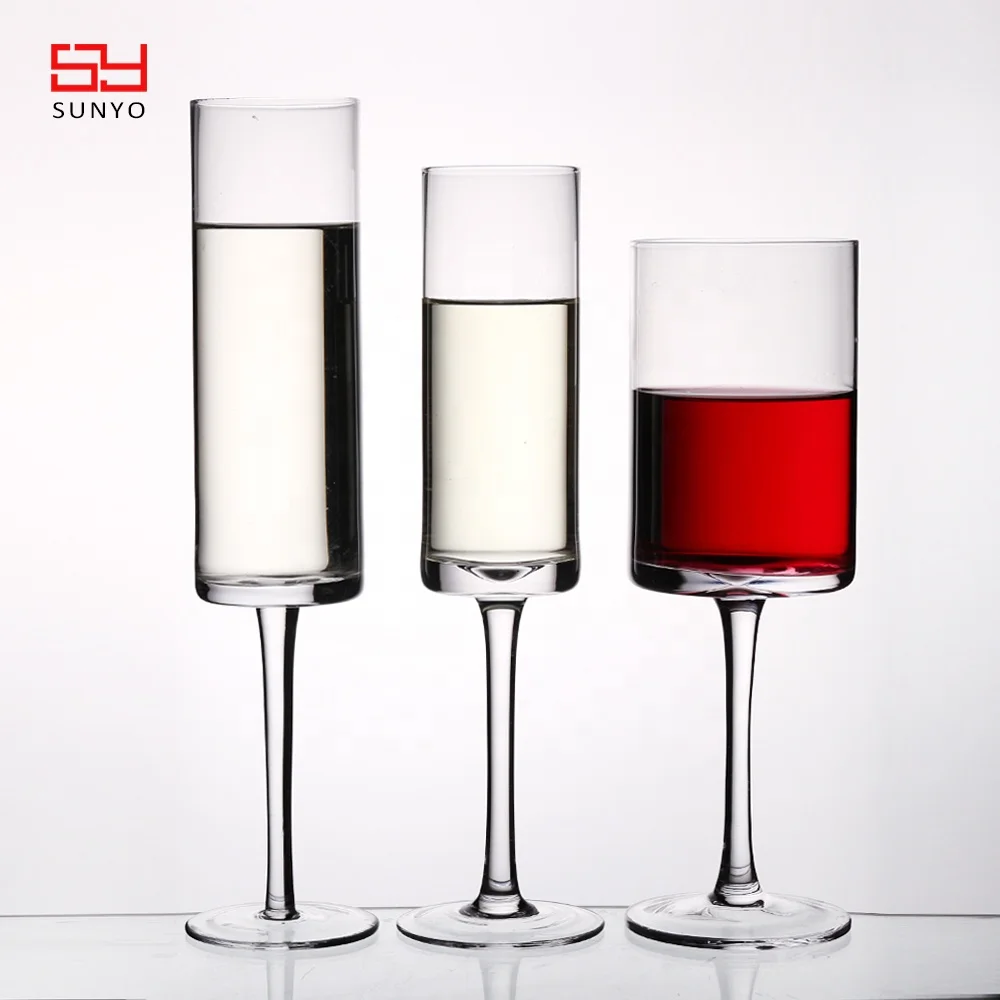 

Handmade Hand Blown Custom Logo Crystal Square Cylinder Wine Glass Goblet, Clear