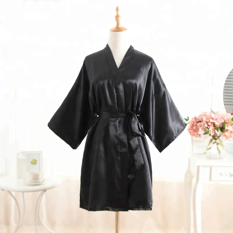 

Wholesale Charming Ladies Sexy Black Satin Robe Faux Silk Robe Wedding Party Gift Silk Satin Bridesmaid Robe, White / black or customized