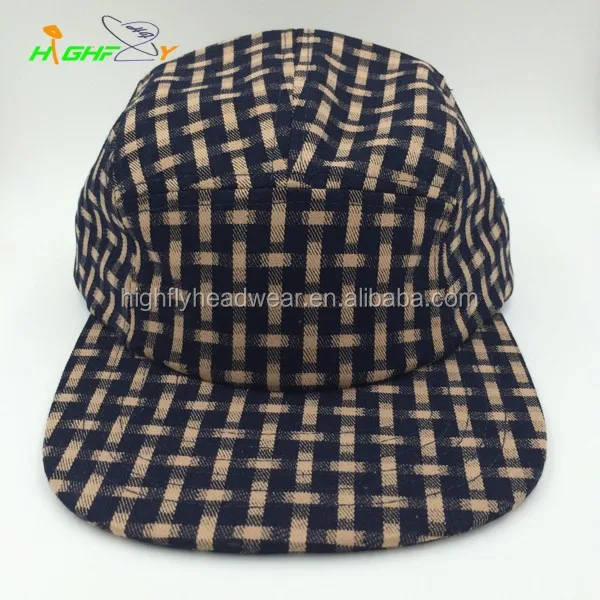 

checked wool flannel custom blank 5 panel cap camper hat for wholesale
