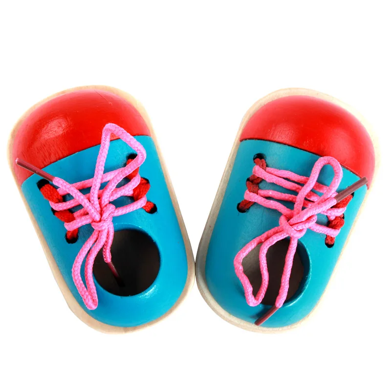 Wooden Lacing Shoe Toy Learn To Tie Shoelaces Fine Motor Skills Toy ...
