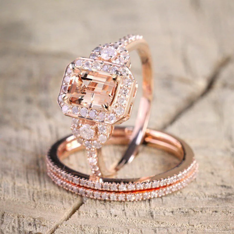 

2018 July Fashion AAA Zircon Electroplated rose gold Ring Set Women's wedding jewelry Wholesale engagement ring set, Picture