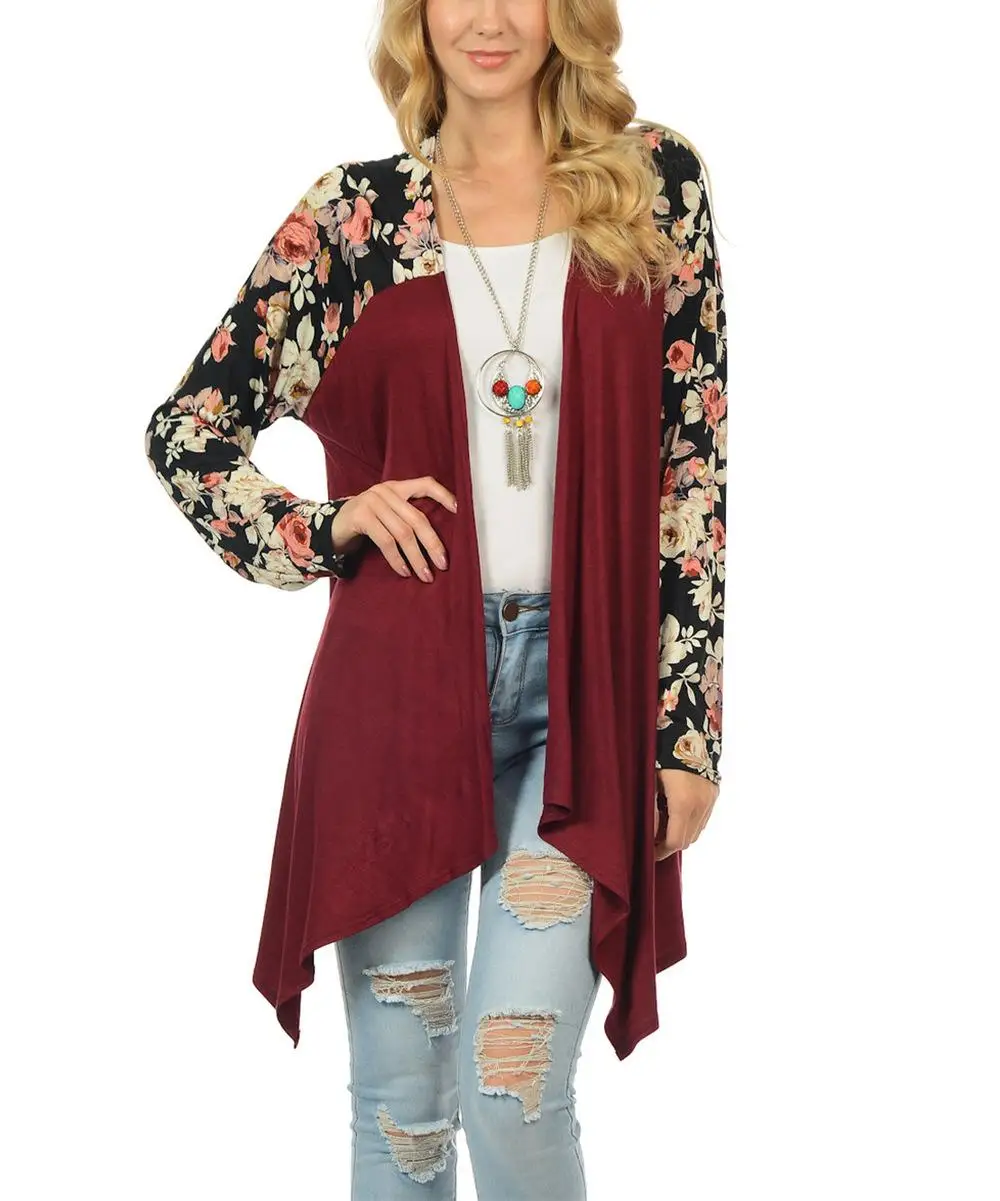 

Amazon hot sell America Women Floral Print Long Sleeve Cotton Cardigan, Khaki;grey;black;wine red