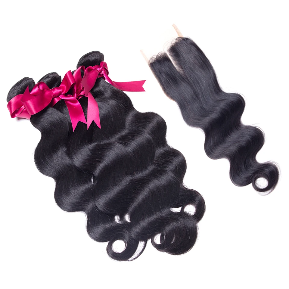 

7A Peruvian Virgin Hair With Closure Body Wave With closure 3/4 Bundles Peruvian Body Wave Human Hair With Closure