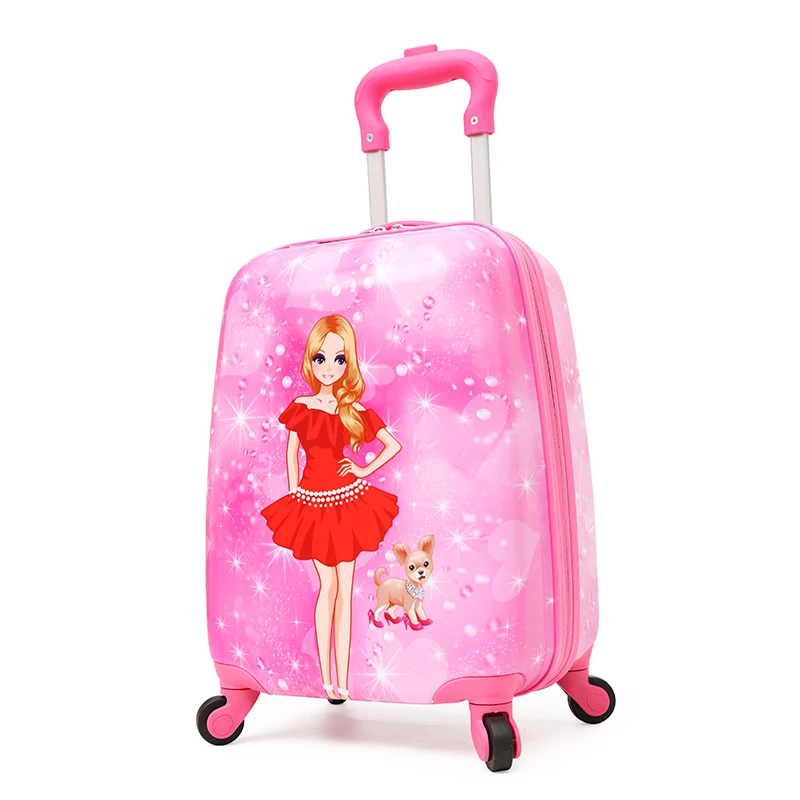 

Chinese Luggage Factory Supply Children 16 Inch Cartoon Travel School bags Suitcase for Kids Trolley Rolling Wheels Luggage, Pink
