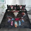 Boho Dreamcatcher Bedding Set Tribal Horns Flowers Duvet Cover Rustic Skull Black Gothic Bedclothes