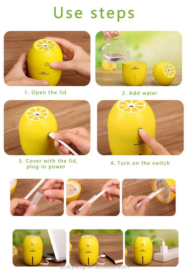 Ultrasonic Usb Humidifier 180ml Lemon Shape Portable Cool Mist