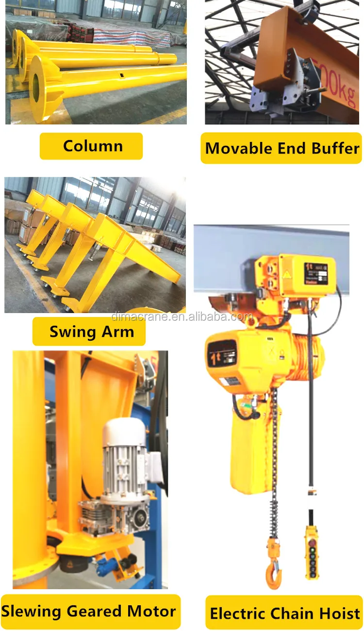 Lightweight widely use 125 kg fixed slewing jib crane with Rigid truck rail Rotating arm