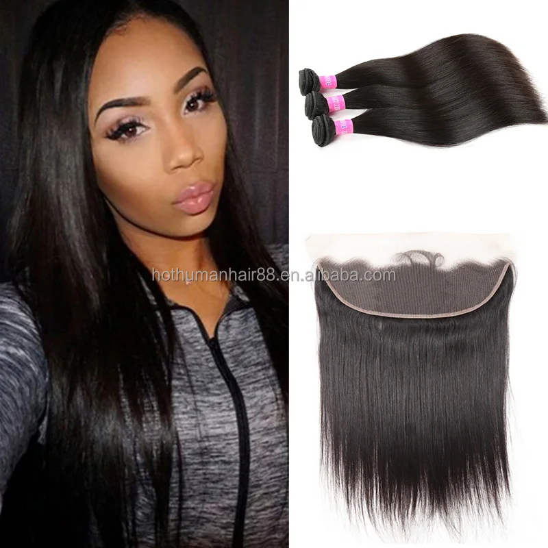 

Ms Mary Wholesale Brazilian Straight Virgin Hair With Frontal 13X4 Lace Frontal Closure With 3 Bundles 100% Human Hair Extension, Natural color #1b