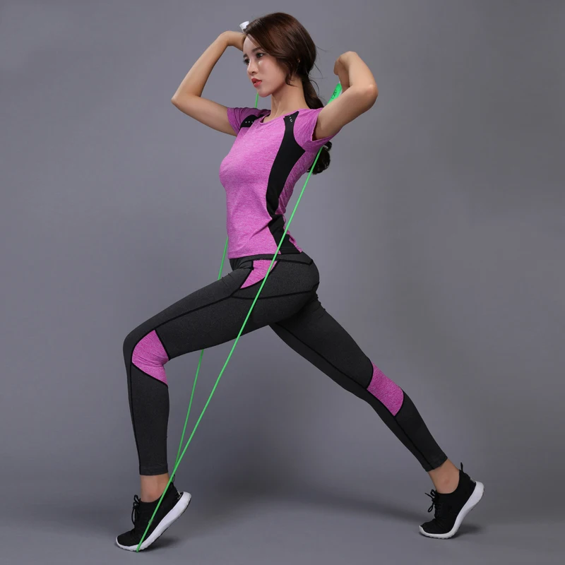 

YOUME Women Yoga Set Gym Fitness Clothes Tennis Shirt with Pants Running Tights Jogging Workout Yoga Leggings Sport Suit, Pink/purple/black/blue/green