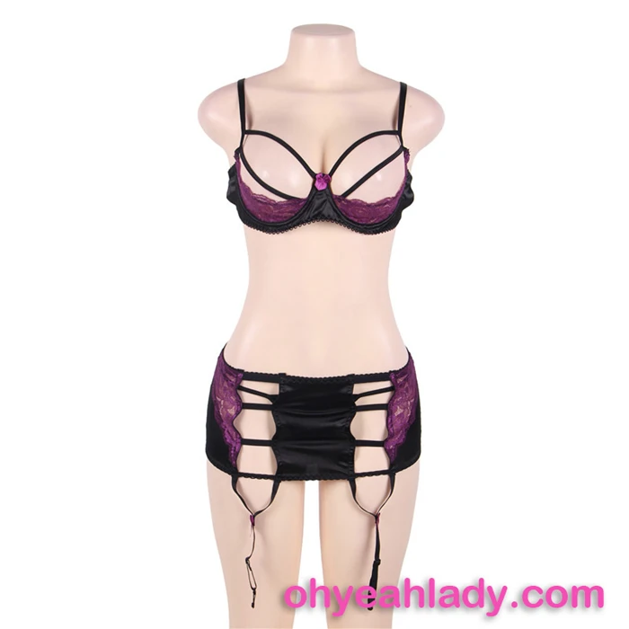 

New Arrival Elegant and New Design Purple Sexy Fancy Net Bra Panty Set