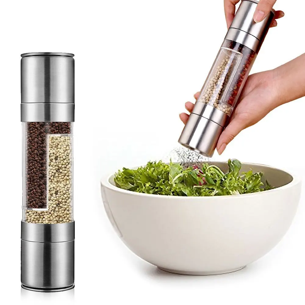 

2 in 1 Salt and Pepper Grinder - Stainless Steel Dual-purpose Salt and Pepper Mill Manual Spice Grinders with Adjustable Finenes, Stainless steel sliver