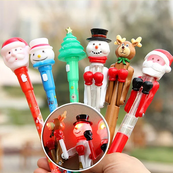 

Christmas Gift Set Santa Claus Ballpoint Pen Christmas Led Light Ball Pen XMAS Decoration Cartoon Shaped Stationery For Children