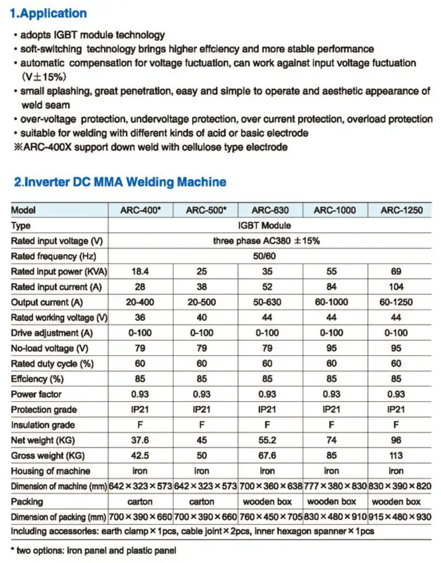 welding machine specification