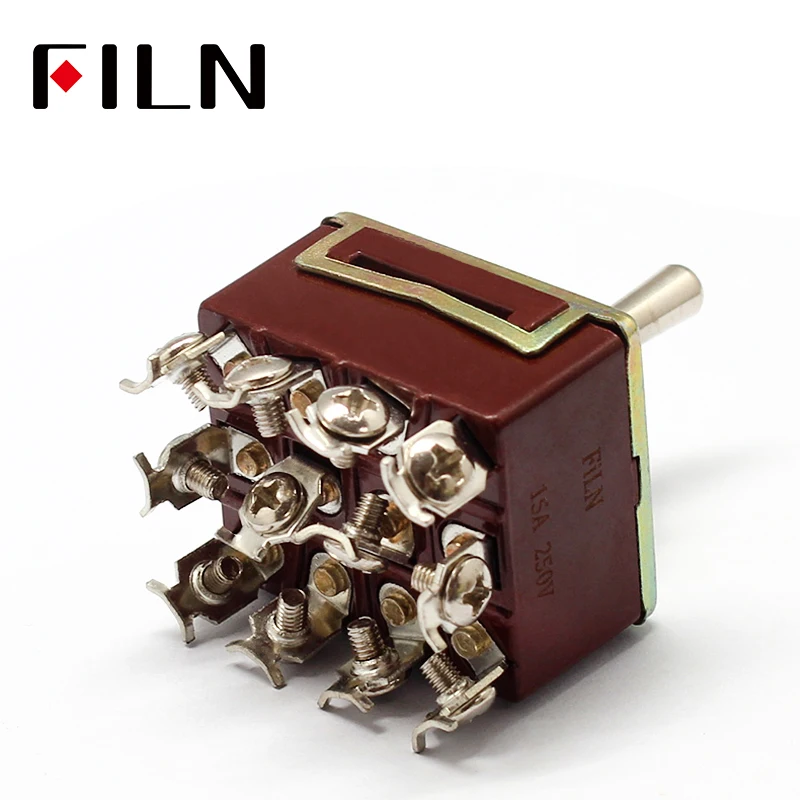 On Off On 3 Positions Screw12 Pins Selflock Toggle Switch Dpdt 15a