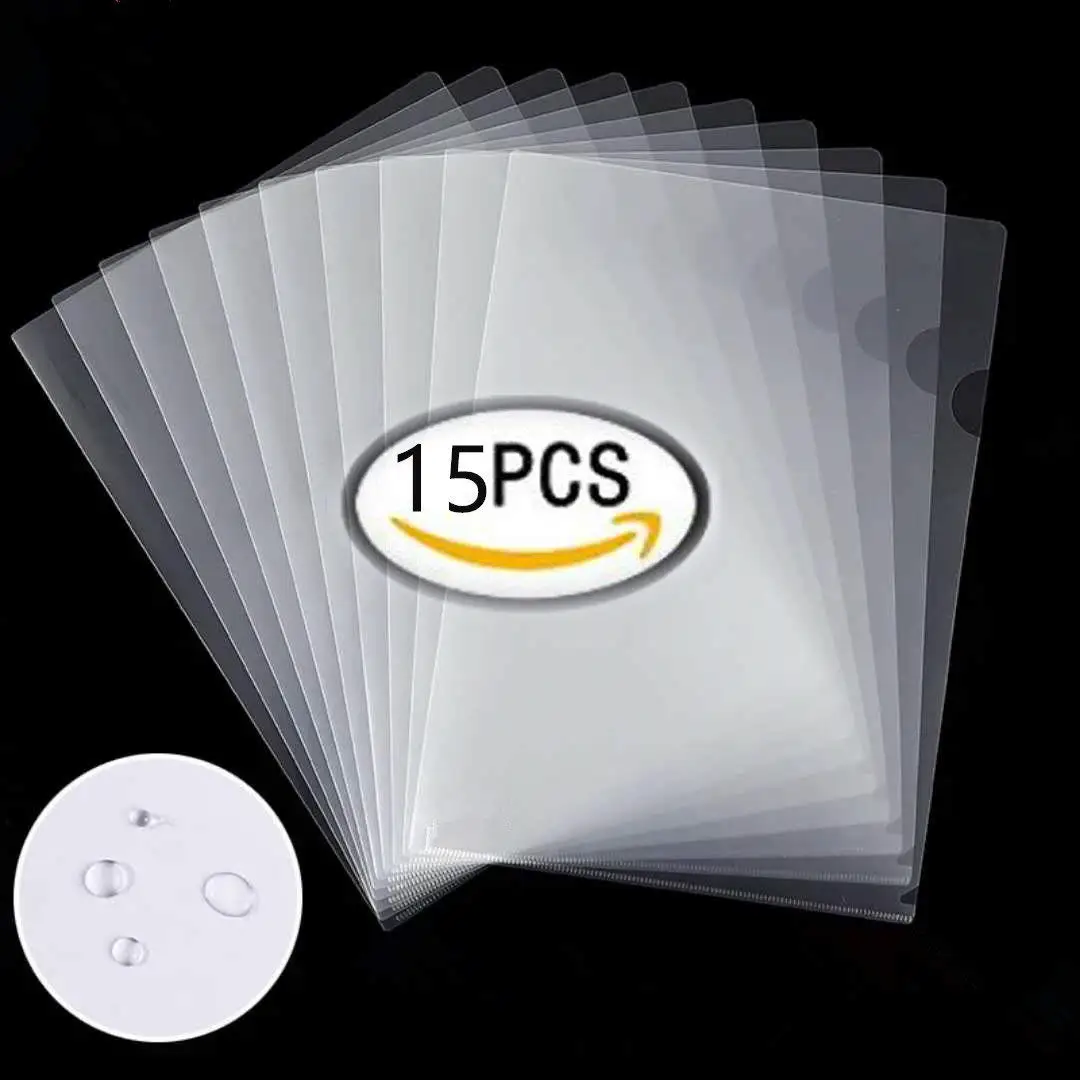 HoYun 15 pcs L-Type Plastic Folder Transparent Folders Plastic Organizer for Papers , A4 Size