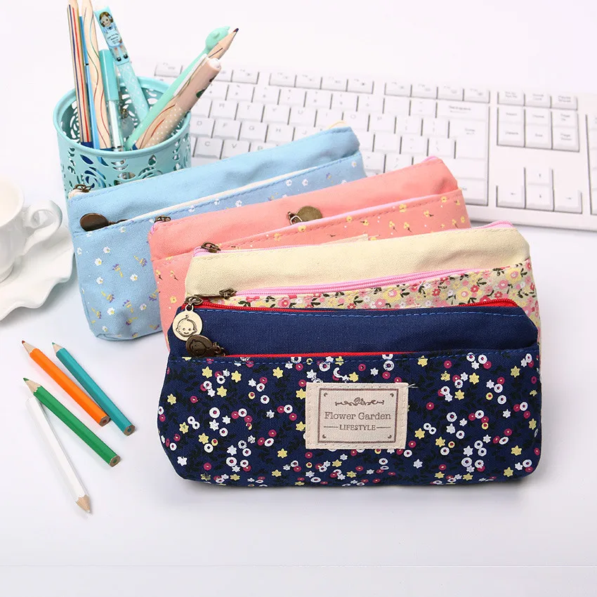 School Pencil Bag Pencil Pouch Double Zipper Pure And Fresh Cosmetic ...