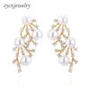 Luxury pearl earrings prompt goods fancy prong setting zircon earrings for anniversary