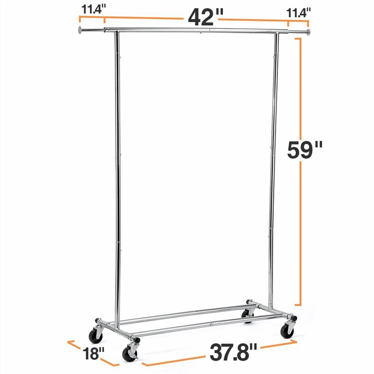 Laundry Single Rail Extendable Metal Rolling Garment Clothes Store ...