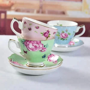 Image of Wholesale fine bone china ceramic with flower coffee tea cup and saucer set