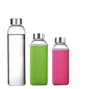 Image of 500ml Clear Glass Water Bottle With Sleeve