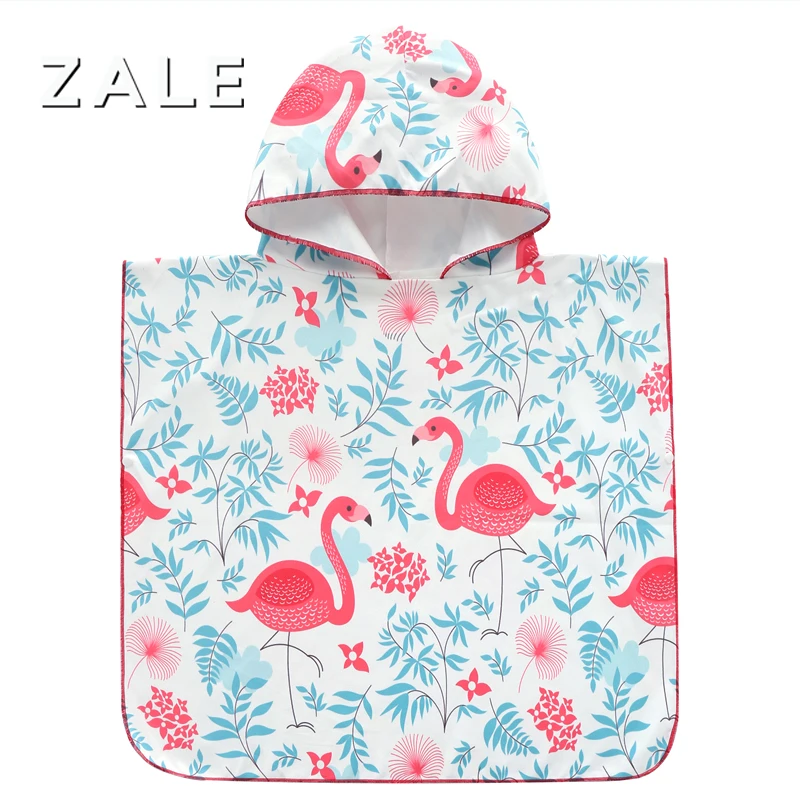 
ZALE Flamingo Poncho Summer Logo Square Baby Bath Sublimation Hooded Kids Sand Free Print Striped Microfiber Custom Beach Towel 